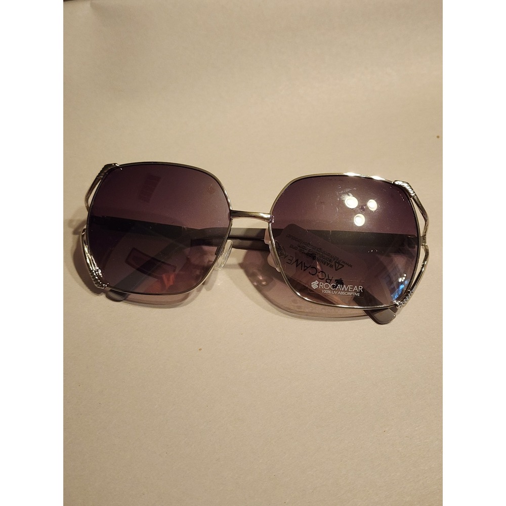 Rocawear Womens Oversized Square Sunglasses Silver Purple Gradient Lens NEW
